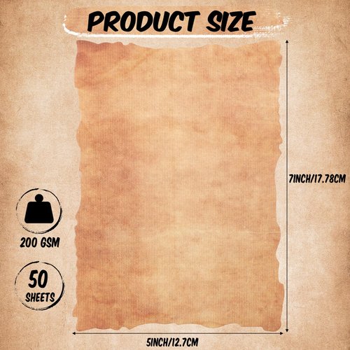 Harloon 50 Sheets Vintage Cotton Watercolor Paper Cardstock Blank 200 Gsm Thick Deckle Edge Paper Antique Edge Virgin Paper for Drawing Writing Printing Invitations Greeting Cards (5 x 7 Inch)