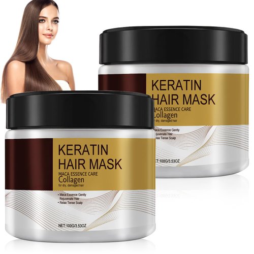 Omaky Collagen Hair Mask for Damaged Hair, Argan Oil, 100ml, 2 Pcs, Deep Repair, Keratin Protein & Coconut Oil, for All Hair Types