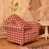 iLAND Dollhouse Furniture on 1/12 Scale for Dollhouse Living Room incl Sofa w/Pillow & End Table & Rug (Red White Gingham Armchairs Set)