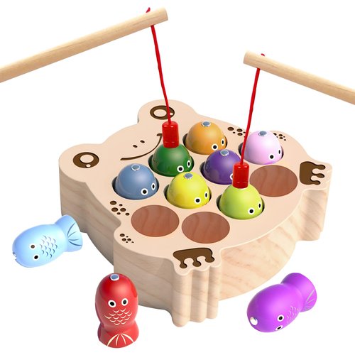 edutree Wooden Magnetic Fishing Game for Toddlers 1-3, Frog Fishing Color Sorting Montessori Sensory Preschool Educational Learning Fine Motor Skills Toys for 3 4 5 Years Old Boys Girls