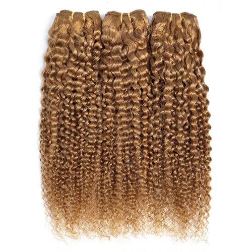 FEELME Honey Blonde Brazilian Hair Kinky Curly Bundles Color 27 Curly Human Hair Bundles Unprocessed Virgin Brazilian Curly Hair Bundles 100% Human Hair Extensions 3 Bundles 10 12 14
