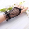 Olbye Womens' Wedding Gloves Fingerless Rhinestone Black Lace Gloves for Brides Lace Bow Gloves Short (Black)