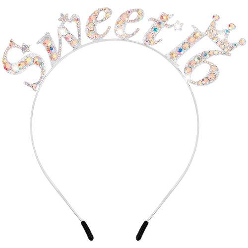 Chanaco Sweet 16 Birthday Headband Birthday Crown 16th Birthday Tiara Rhinestone Birthday Girl Headband Princess Crown for Girls Hair Accessories Happy Birthday Party Decorations