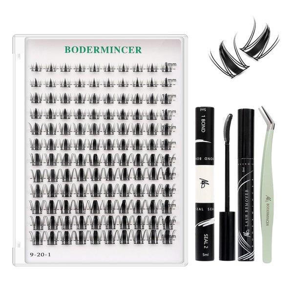 BODERMINCER Lash Clusters Kit 10-12-14-16mm Mixed Natural D Curl Fairy Lashes Pre-glue Lash Extension Kit Bond and Seal Kit For Self Use DIY at Home (Lash KIT Fairy 8-10-12-14-16mm MIX)