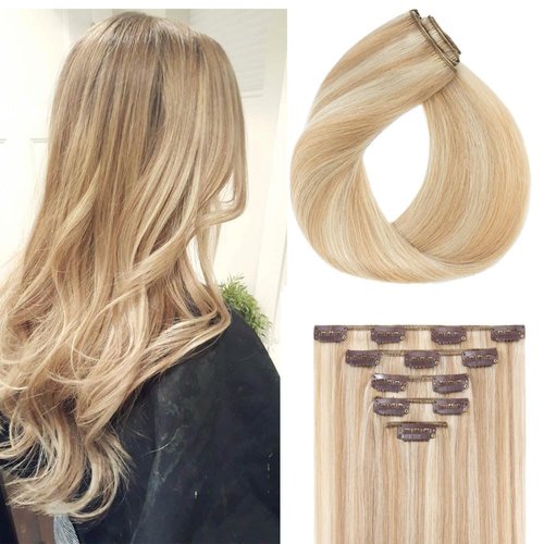 Rich Choices Clip In Hair Extensions Real Human Hair 5pcs 12clips 70g Balayage Ash Blonde to Bleach Blonde Seamless Double Weft Natural Hair Extensions Silky Straight Remy Hair 20 Inch #18P613