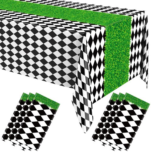 Oudain 6 Pcs Wonderland Tablecloth Christmas Checkered Tablecloth Wonderland Party Decor Disposable Plastic Gingham Table Cover for Wonderland Birthday, Picnic, Sock Hop, 54'' x 108''(Black White)