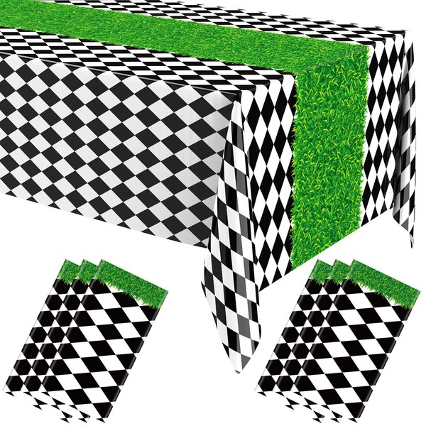 Oudain 6 Pcs Wonderland Tablecloth Christmas Checkered Tablecloth Wonderland Party Decor Disposable Plastic Gingham Table Cover for Wonderland Birthday, Picnic, Sock Hop, 54'' x 108''(Black White)