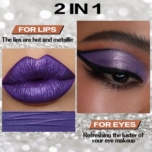 FOCALLURE Metallic Chameleon Liquid Lipstick, Glitter Lip Gloss, Shimmery Finish, Nonstick Cup Lip Makeup for Costume, Cosplay, Rave Festival, 01 AMETHYST