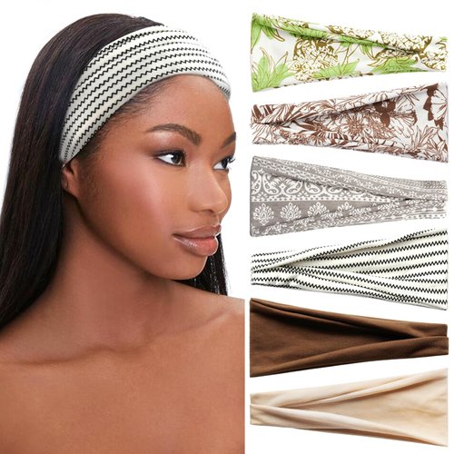 SAWINDA 6 Pack Boho Headbands for Women Fashion Short Bandana Head Bands Twist Knotted Headbands for Women's Hair Elastic Non Slip Head Wraps Yoga Workout Turban Hairbands Accessories