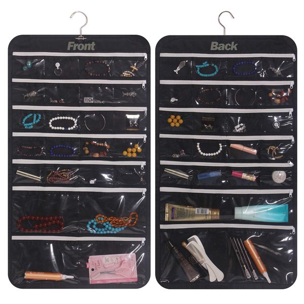 DIOMMELL Hanging Jewelry Organizer 47 Pockets with Zipper for Earrings Necklace Bracelet Ring Accessory Display Storage Bag Travel Holder Box