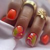 Square Press on Nails Short Fake Nails with Floral Designs Orange Nails Press ons Glossy Glue on Nails Summer Fall Acrylic Nails Full Cover Artificial Stick on Nails for Women 24Pcs