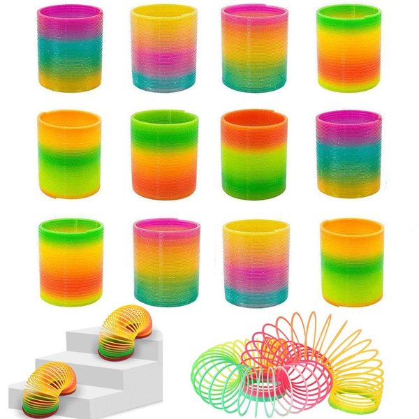 JOHOUSE Rainbow Magic Spring, 12 PCS Colorful Rainbow Neon Plastic Spring Toy, Fun Goodie Bag Fillers for Birthday Classroom Prizes, Party Favors, Christmas Stocking Stuffers, Small Toys Gifts