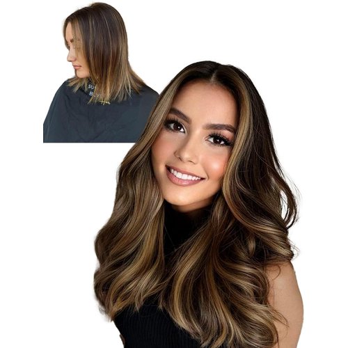 Balayage clip in hair extensions real human hair Dark Brown to Chestnut Brown Human Hair Clip in Extensions Remy Human Hair Clip on Extensions Silky Straight Brown Hair 14 Inch 120g