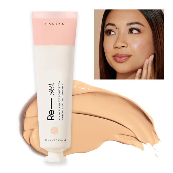 HALEYS Re-set Matte Foundation, VEGAN + CRUELTY-FREE, Oil-free, Buildable Med-to-Full Coverage, Weightless, Oil Control + Longwear, Hyaluronic Acid + Bakuchiol, All skin types + tones (3.25)