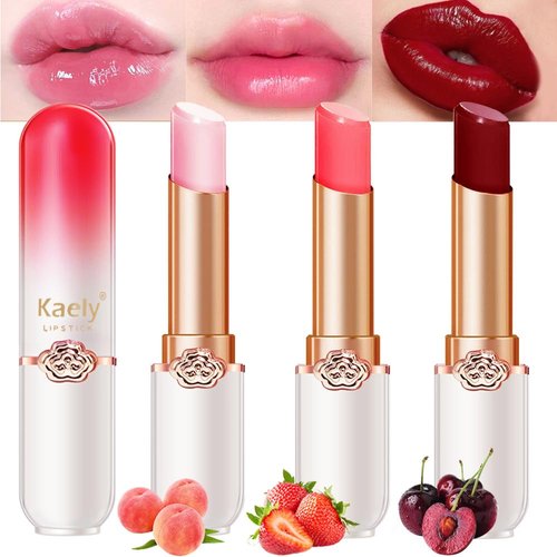 Kaely 3Pcs Peach Strawberry Red Cherry Tinted Lip Balm,PH Lipstick Color Changing Makeup Sets,Lips Plumper Tint Gloss,Korean Lip Stain Color Change Long Lasting,labiales magicos 24 horas originales