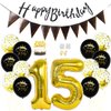 Daimay 15th Birthday Party Decorations Gold Black Happy Birthday Latex Confetti Balloons Triangle Flag Banner Number 15 Foil Balloon Cake Topper for Men Women Anniversary Birthday Party Supplies