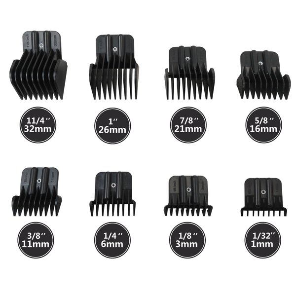 8 Professional Hair Clipper Guards Cutting Guides Fits for BaBylissPRO FX787 & FX726 Trimmer, Black Coded Clipper Combs Replacement - 1/32-5/4 inch