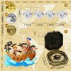 WGXX 85 Pieces Pirate Treasure Toys, Light-Up Diving Gem Colorful Pool Acrylic Diamonds Pirate Treasure Chest Gold Coins Pirate Map Compass for Children Pirates Themed Adventures Summer Pool