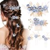 Yeshone 5 Pieces Wedding Hair Comb Bridal Hair Pins Crystal Pearl Hair Accessories Rhinestone Flower Hair Piece for Wedding Bride Women(Light Blue,Fresh Style)