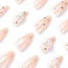 RikView Medium Press on Nails Almond Acrylic Nails Nude Nails with Rhinestones Glossy Full Cover Nails 24 PCs