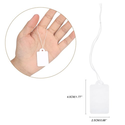 jijAcraft 500Pcs Price Tags with String Attached, White Clothing Tags for Business Selling, Small Blank Labeling Tags, Retail Strung Marking Tags, Writable Price Tags for Cloth, Jewelry (1.8" x 1")