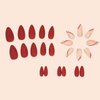24 Pcs Short Almond Press on Nails, ASONRL Solid Burgundy Medium Fake Nails with Gold Glitter Stripe - Nail Glue Mini Nail File Kit Reusable Acrylic False Nails for Women, Almond Red Gold Stripe