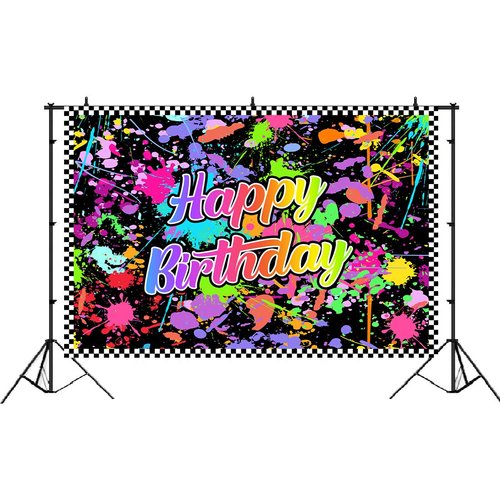 Lofaris Neno Glow in The Dark Birthday Party Photography Backdrops Colorful Graffiti Splash Paint Background Slime Happy Birthday Black Light Sleppover Party Banner Decor for Kids Birthday Supplies
