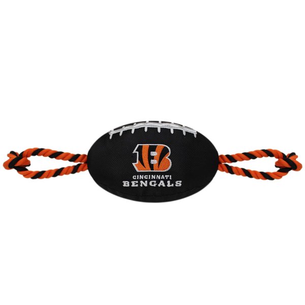 Pets First NFL Cincinnati Bengals Football Dog Toy, Tough Quality Nylon Materials, Strong Pull Ropes, Inner Squeaker, NFL Team Color