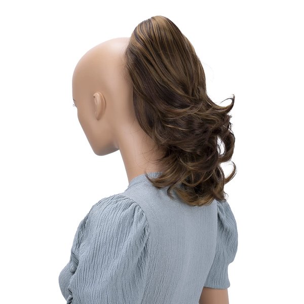 CAISHA 14" Wavy Clip On Ponytail With Butterfly Clip Hairpiece Heat-resistant Synthetic Fibres Blond Brown Mix H82