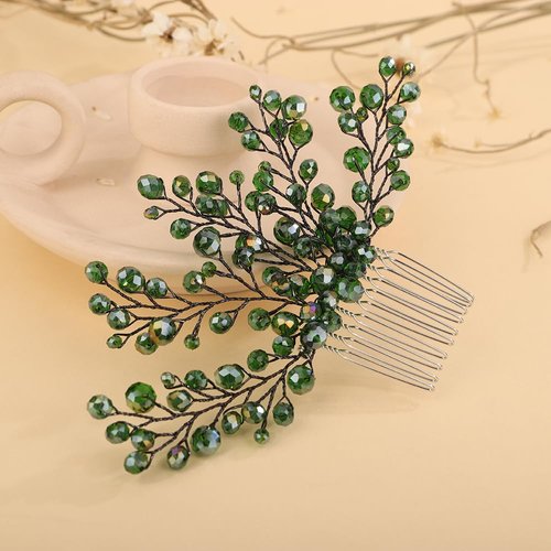 Rumtock Vintage Green Crystal Beads Hair Comb for Women Girls Wedding Bridal Hair Accessories Jewelry Branch Hair Jewelry (Green)