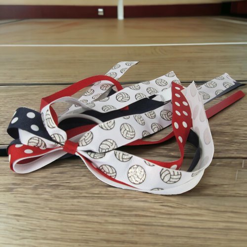 Navy, Red & White Polka Dot Glitter Volleyball Ponytail Holder Bows with Ribbons