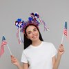 Doneace Patriotic Pom Pom Headband, 4th of July Independence Day Parade Party Headbands, Blue Red White American Flag Star Design Ribbon Hair Band, Fluffy Ball Hair Band for Women Girls Kids