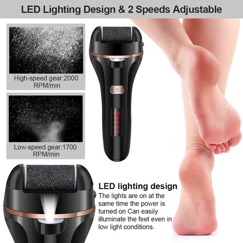 Electric Foot Callus Remover,Pedicure Tools for Feet Foot Care Kit,Callus Remover for Feet with 3Roller Heads,2Speed,Battery Display Pedicure Kit for Remove Cracked Heels Calluses&Hard Skin