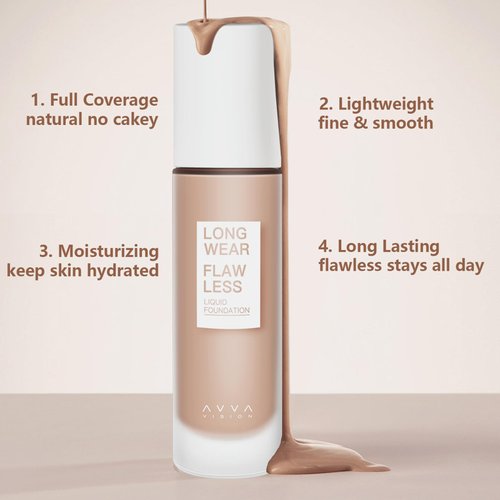 AVVA VISION Liquid Foundation Makeup Natural True Skin Tone Full Coverage Concealer Flawless Complexion Blendable Longwear, 103, 1 fl. oz.
