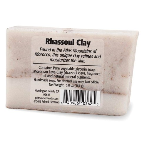 Primal Elements Glycerin Bar Soap | Helps All Skin Types, Sensitive, Oily & Dry Skin | NO PARABENS, VEGAN, GLUTEN FREE, 100% VEGETABLE BASE - (Rhassoul Clay)