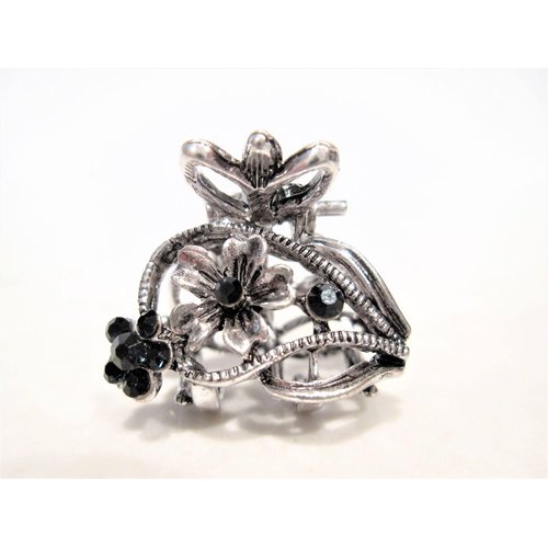 Generic Silver metal blue/black flower crystal hair claw clip bridal clip