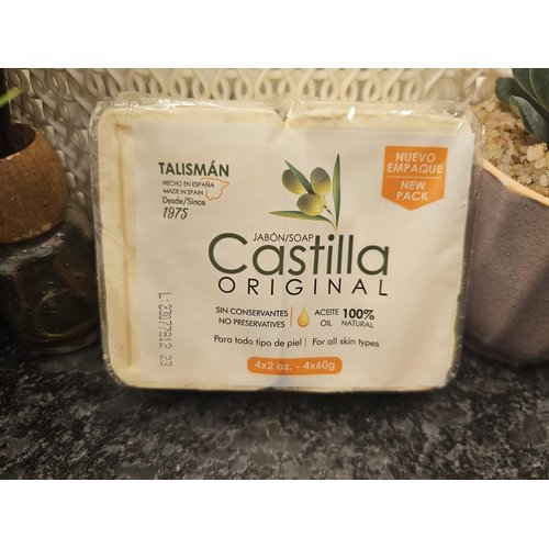 Generic Olive Oil Castile Soap Bars, 100% Natural, Imported From Spain Since 1975, No Preservatives, For All Skin Types, 2 oz Bars, Pack of 4, White