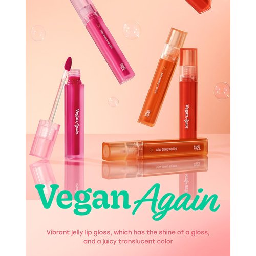 Touch in Sol Vegan Again Juicy Glossy Lip Tint - High Pigmented & Glossy Korean Lip Tint - Shiny Translucent Color - Glowy Hydrated Lips, Moisturizing and Plumping, 0.13 fl.oz. (05 Marshmellow)