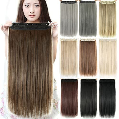 IMISSU Long Natural Thick Hair Straight Clip in on Synthetic Hair Extensions Hairpieces for Women (28 inches, Light Brown)