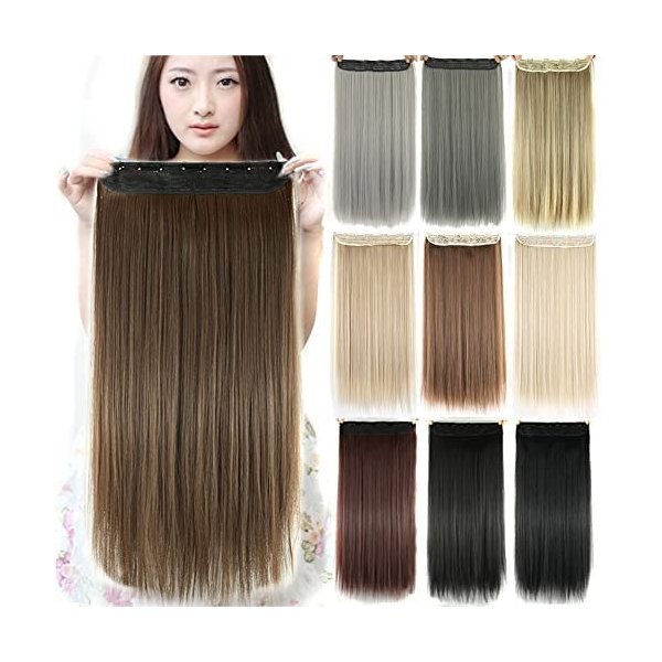 IMISSU Long Natural Thick Hair Straight Clip in on Synthetic Hair Extensions Hairpieces for Women (28 inches, Light Brown)