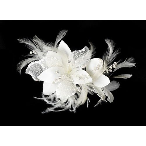 Ivory Feather Fascinator with Sequence & Bugle Beads