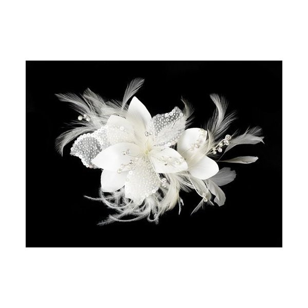 Ivory Feather Fascinator with Sequence & Bugle Beads