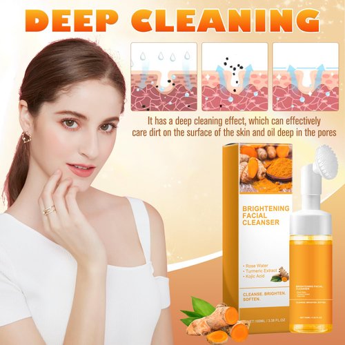 MAROJEIF Turmeric Facial Cleanser, Turmeric Face Wash, Turmeric Foaming Facial Cleanser, Turmeric Facial Wash, Turmeric Foaming Cleanser for All Skin Deep Cleaning (2pcs)