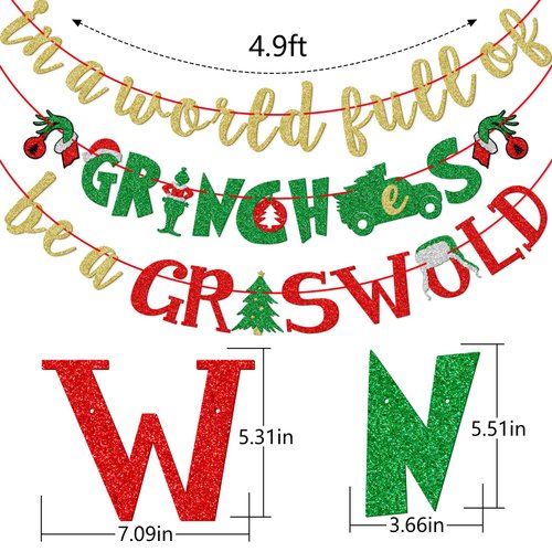 FOZEE Christmas Banner, Christmas Vacation Banner, Pre-strung Christmas Party Decorations, Gold, Red and Green Glitter