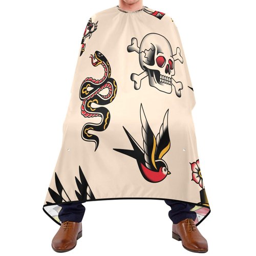 Kigai Hair Cutting Cape for Men & Women Old School Tattoo Waterproof Barber Cape Professional Hairdressing Salon Styling Cape with Adjustable Closure Snap