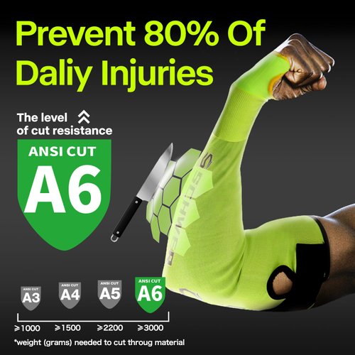 Schwer 2 Pairs ANSI A6 Cut Resistant Sleeves, 18 inch Protective Arm Sleeves with Thumb Hole for Arm Work Protection, Arm Guards for Gardening, Cutting Metal, Repairing, Kitchen, Pet Grooming (Yellow)