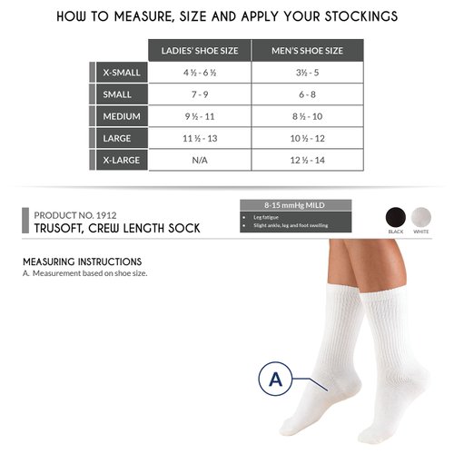 Truform Medical Compression Socks for Men and Women, 8-15 mmHg Crew Length to Mid-Calf, Black, X-Small