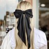 Hair Bows for Women Girls Silky Satin Big Bows Hair Barrettes Oversized Hair Accessories Long Tail Hair Ribbons -3Pcs -Black Red Green