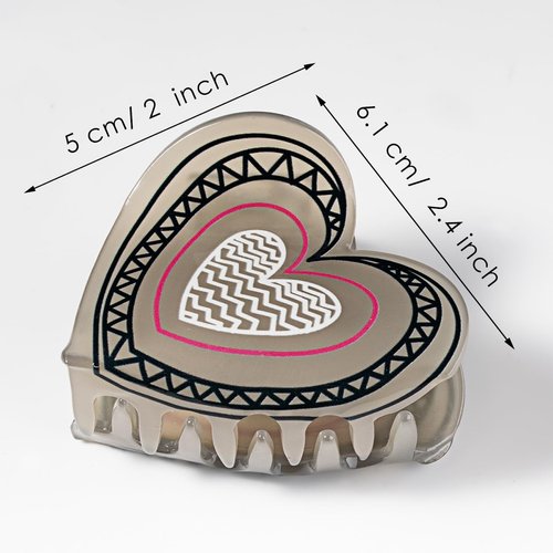 Heart Shape Line Pattern Print Small Hair Claw Clip Colorful Non-Slip Hair Accessories 2" x 2.4" for Thin Hair Women Girls, Coffee