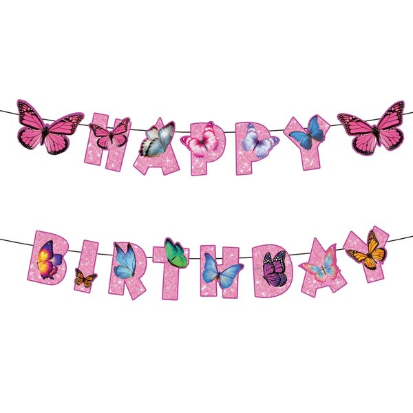 BIEUFBJI Butterfly Birthday Decorations Butterfly Birthday Banner Butterfly Happy Birthday Banner Butterfly Banner Decor Fairy Happy Birthday Banner Fairy Garden Birthday Party Supplies